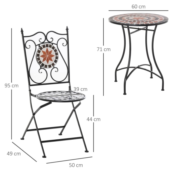 Nancy's Bettendorf Tuinsetgroep - 3-Delig Mozaiektafel - 2 Opklapbare Stoelen - Metaal - Veelfärgad