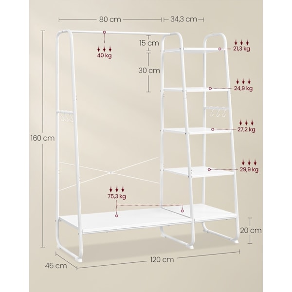 Rootz Klädställ - Klädställ - Platssparande garderob - Stålstomme - Spånhyllor - 45cm x 120cm x 160cm