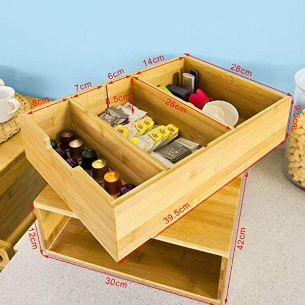 Rootz Kaffemaskine Stand & Kaffe Pod Kapsel Teposer Skuffe Box Holder Skab-Bambus