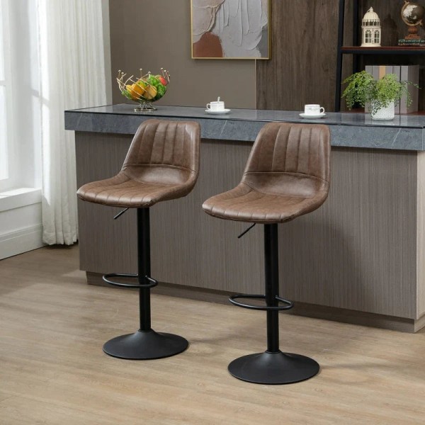 Rootz Barpall - Set med 2 - I retrodesign - Med fotstöd - Justerbar i höjdled - Imiterat läder - Stål - Brun - 43 cm x 49,5 cm x 111 cm