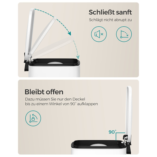 Rootz White Kosmetikspand - Makeup Organizer - Badeværelset skraldespand - Stål ydre beholder - PP plastik Indvendig spand - ABS plastik Base - 23,9 c