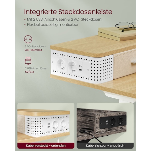 Rootz elektrisk højdejusterbart skrivebord - Stående skrivebord - Sit Stand-skrivebord - Spånplade - Stålramme - Oxford-klud - 60cm x 120cm x (72-120)