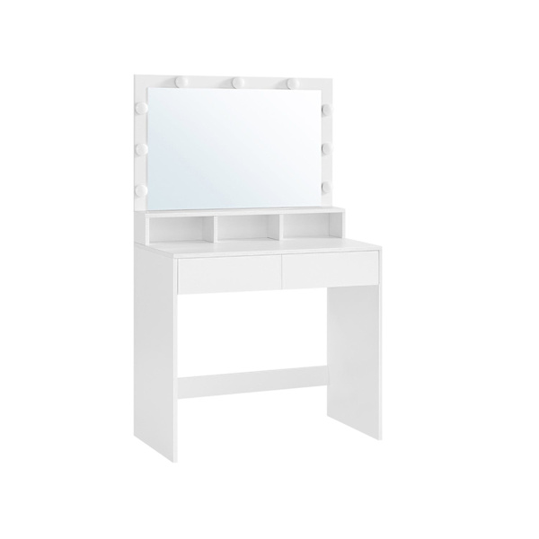 Rootz White peilipöytä - Meikkauspöytä - Meikkipöytä - Lastulevy - Melamiinipinnoite - 80 cm x 40 cm x 140 cm - Mukana LED-lamput - Kaatumisenestolait