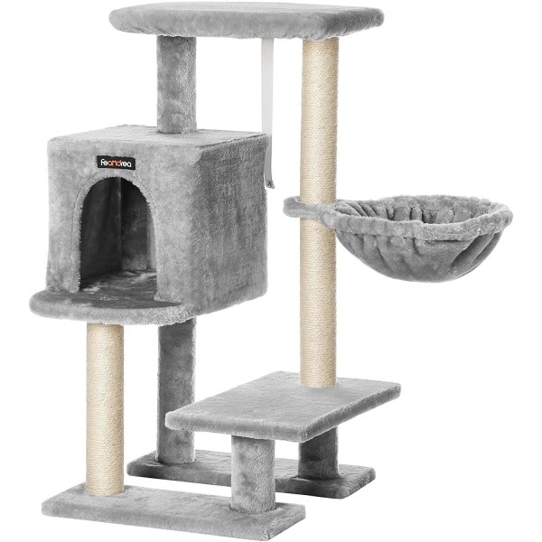 Rootz Kradsestolpe til katte - Kattekradsestolpe - med krammehule - Grå - 46 x 41 x 84 cm
