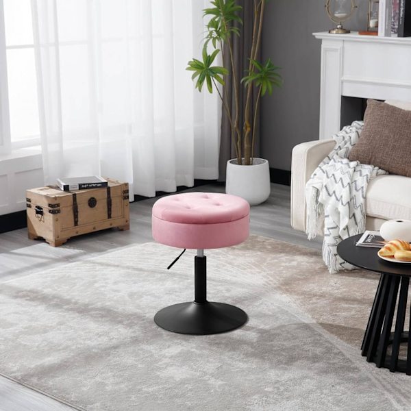 Rootz justerbar barpall i sammet - Bänkpall - Snurrstol - Slitstark metallram - Multifunktionell med förvaring - Modern design - 39,5 cm Sittdiameter,