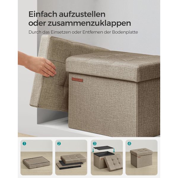 Rootz Light Taupe sædekiste - Osmannisk skammel - Opbevaringsbænk - Imiteret linned - MDF - 31 cm x 41 cm x 31 cm - 32L Kapacitet