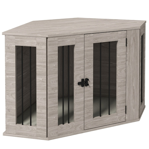 Rootz PawHut Dog Box - Snygg hundlåda - Säker husdjursbur - Modern design - Säker låsmekanism - Enkel åtkomst - 63H x 104L x 55W cm - Konstruerat trä