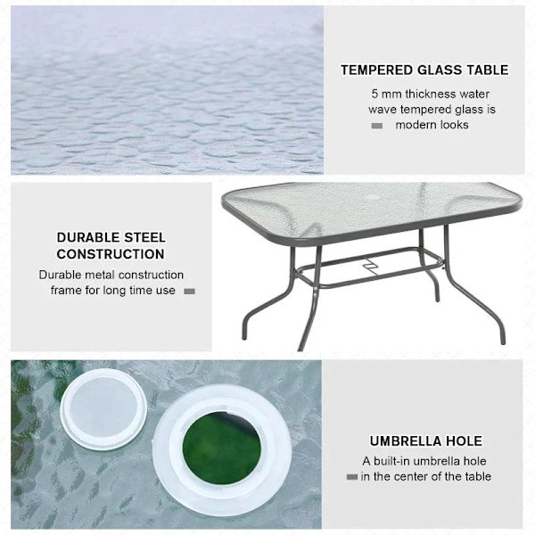 Rootz Trädgårdsbord - Bistrobord - Balkongbord - Trädgårdssidobord - Aquatex Trädgårdsbord i glas - Kolgrå - 120 x 80 x 70 cm