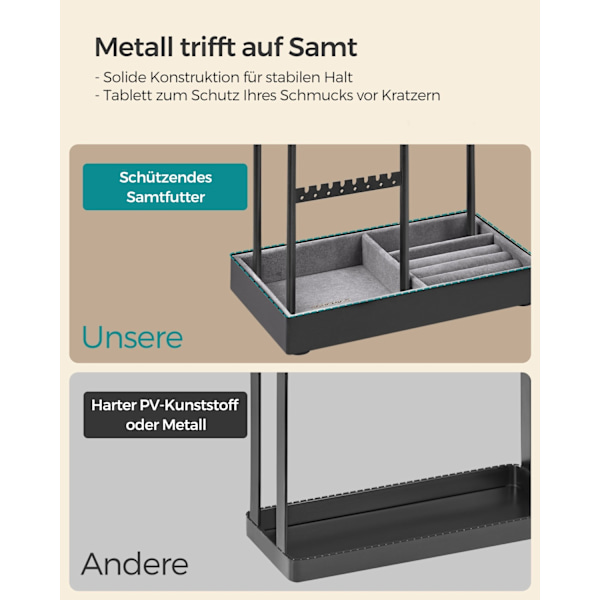 Rootz smykkestativ - Halskædeholder - Øreringeholder - Metal og MDF - 11,5 cm x 19,6 cm x 30,8 cm
