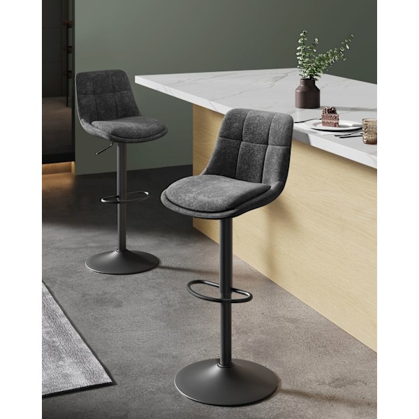 Rootz Bar Stole Set - Højde Justerbar afføring - Skifer Gray High Stole - Komfortabel ryglæn & fodstøtte - 43x48,5x (93,5-114) cm