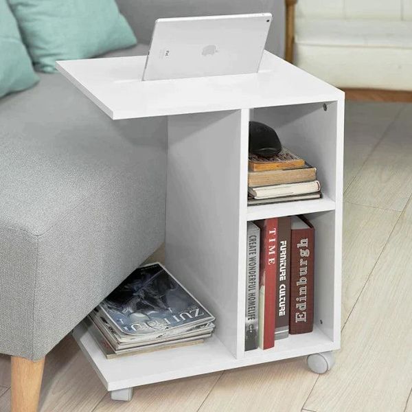 Rootz soffa sidobordsände soffbord på hjul med 2 förvaringshyllor och tabletthållare