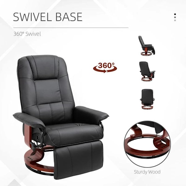 Rootz Relax stol - Solstol - Konstläder - Fotstöd - Vridbar - Tiltbar - Trä - 78 x 87 x 100 cm - Svart - Brun