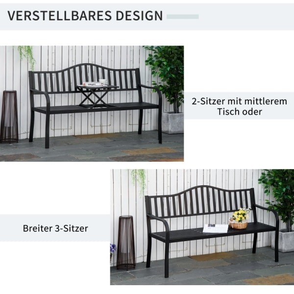 Rootz havebænk med udtrækbart bord - Udendørs siddepladser - Terrassemøbler - Holdbart metal - Komfortabelt design - 150W x 58,5D x 90H cm