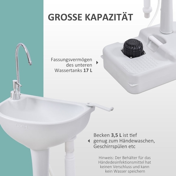Rootz Portabelt handfat utomhus - Mobilt handfat - Campingdisk - Integrerad tvålautomat - 51 cm x 33,5 cm x 103 cm