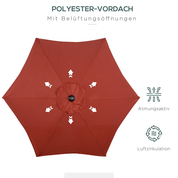 Rootz Parasol Paraply - Beach Screen - Balkon Shade - Quick Open - Ø1.96 X 2,04M - Rød