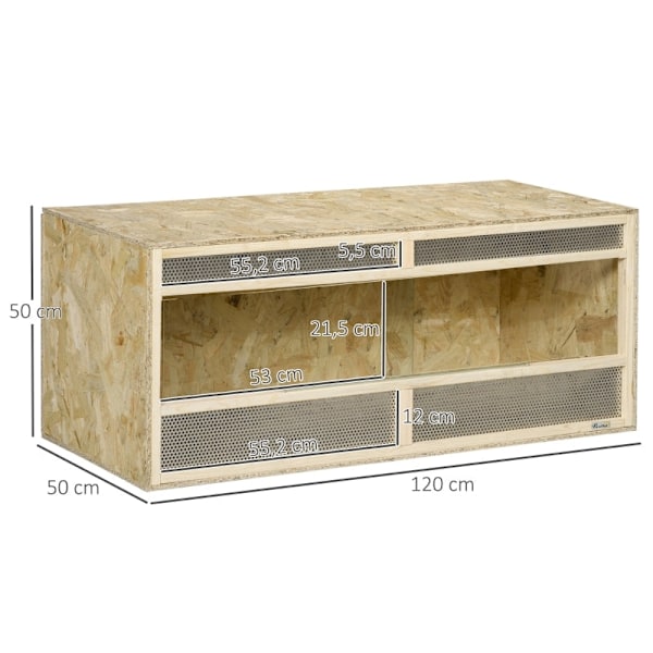 Rootz Terrarium - Matelijoiden elinympäristö - Vivarium - OSB-levyt - Lasiovet - Lämpöeristys - Lämmitysmattointegrointi - 120cm x 50cm x 50cm