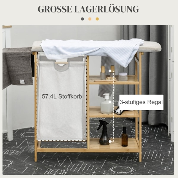 Rootz Bamboo Laundry Collector - Kangaskori - Pyykinlajittelija - Silityslauta - 113cm x 34cm x 82cm - Ympäristöystävällinen ja tyylikäs bambu