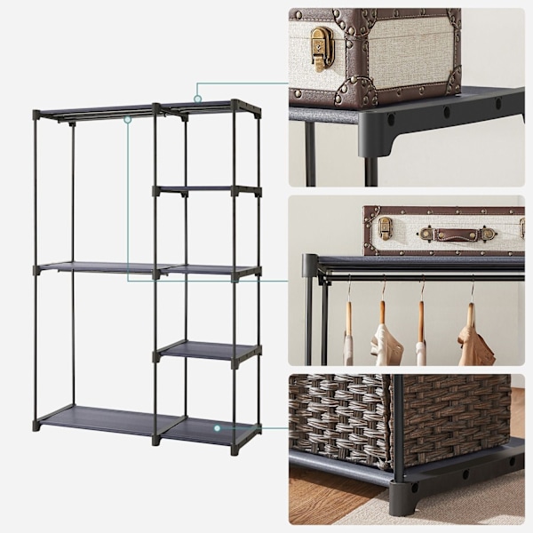 Rootz Åbent garderobeskab - Skabsorganisering - Tøjstativ - Ikke-vævet stof - 43cm x 112cm x 165cm - Sort - Metalrør - Plastforbindelser