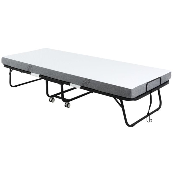 Rootz hopfällbar säng - Gästsäng - Bärbar hopfällbar gästsäng - Med robust metallram - Stål/svamp/tyg/polyester - Vit/svart - 200 x 75 x 42,5 cm