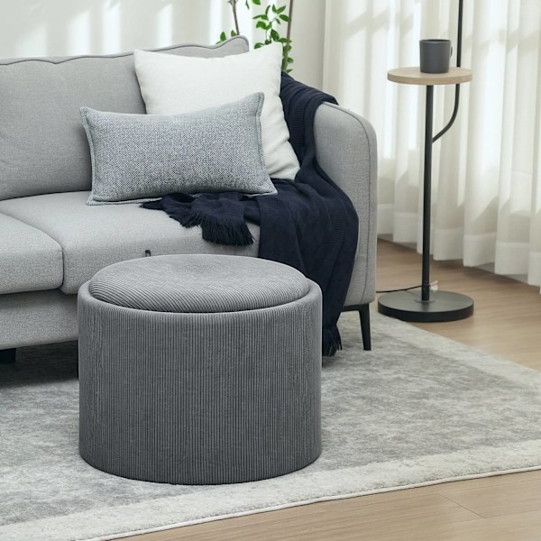 Rootz Storage Stool - Jalatuki - Storage Ottomaanien - Piilotettu säilytys - Ø56 x 42H CM - Harmaa johtokangas - Tyylikäs ja toimiva muotoilu