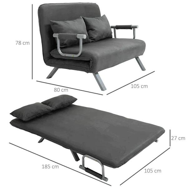 Rootz Sovesofa - Dobbeltsofa - Lænestolsseng - Gæsteseng - Sammenklappelig seng - Grå - 105 x 80 x 78 cm