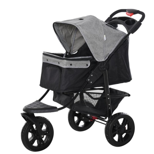 Rootz Dog Buggy - Cat Buggy - Koiravaunu - Lemmikkirattaat 3 pyörällä - Taitettava - Säädettävä kuomu - Oxford - Harmaa/Musta - 109,5 x 57,5 x 106,5 c