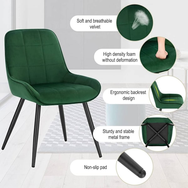 Rootz matstolsset - Stoppade stolar - Köksstol - Sammetsöverdrag - Ergonomisk design - 38cm x 43cm - 81,5cm x 47cm - Lastkapacitet 120kg