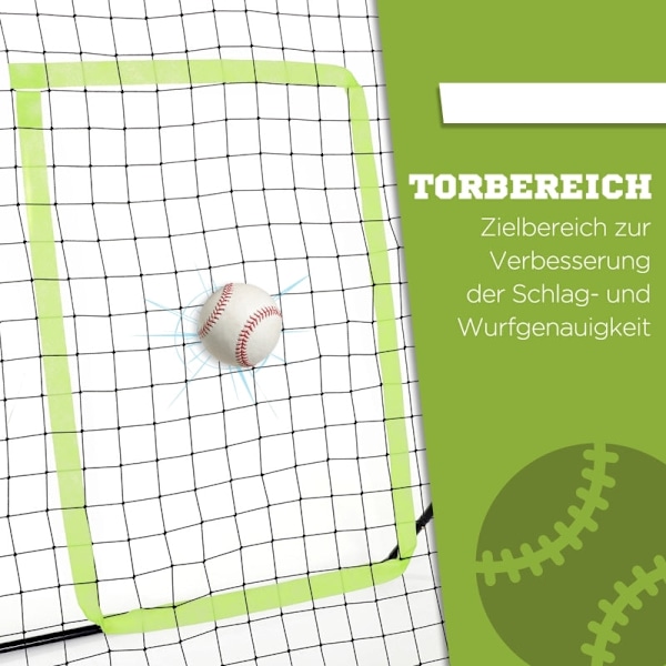 Rootz Baseball Rebounder Net - Soccer Rebound Net - Metallram - Väderbeständig - Green Hit Zone - Lättvikt - 123cm x 90cm x 174cm