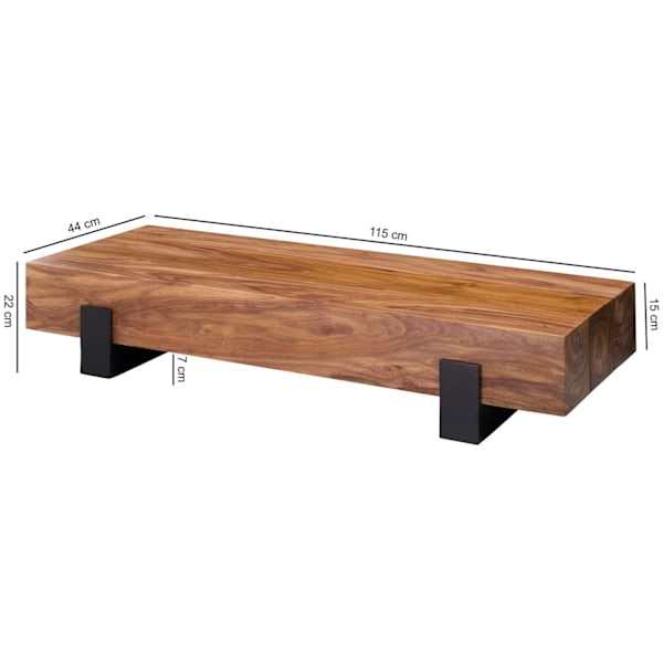 Rootz soffbord 115x22x44 cm Sheesham massivt trä - metall soffbord - Design Vardagsbord Modern - Stubentisch brun - svart - Designer soffbord massivt