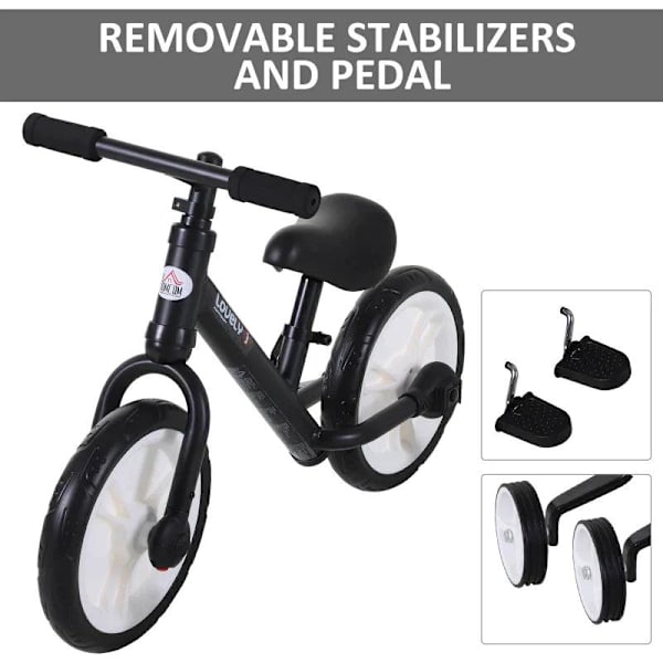 Rootz Børnebalancecykel - Lærercykel - Børnecykel med træningshjul og pedaler - Sædehøjdejusterbar - Sort