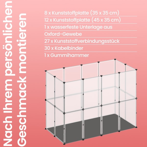 Rootz Small Animal Enclosion - Playpen til hamstere - gulvpaneler - Vandtæt overflade - 143 cm x 73 cm x 46 cm