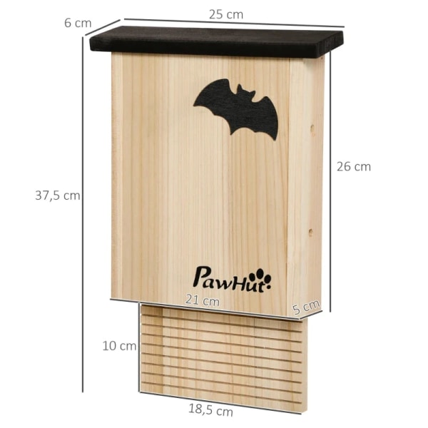 Rootz Set med 3 väderbeständiga fladdermushus - Upp till 3 fladdermöss per hus - Smådjursstall - Behandlat granträ - Naturligt + Svart - 25L x 6W x 37