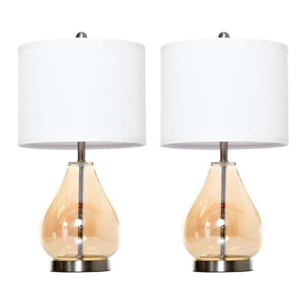 Rootz Table Lamps - Modern 2-set Table Lamps - Lamps E27 - Bedside Lamp - Linen Lampshade - White/Silver/Amber