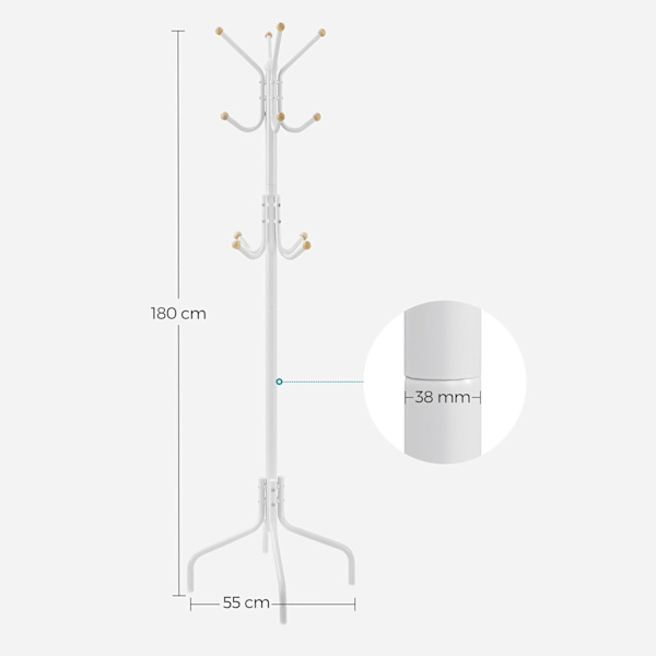 Rootz White Steel Knagerækker - Beklædningsstativ - Tøjorganisering - Maks. belastning 5 kg - 55 cm x 180 cm x 55 cm