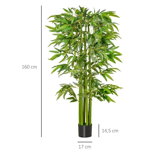 Rootz Kunstige Planter - Bambus Kunstig Plante - Indendørs Plante - Kontorplante - Plastpotte til indendørs og udendørs - Grøn + Sort - Ø17 x 160H cm