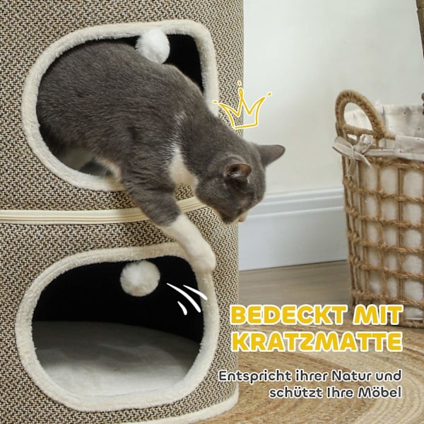 Rootz 3 Tier Cat Barrel With Cushion - Cat House - Cat Tower - Förbättra komforten - Ø51cm x 69 cm, brunvit