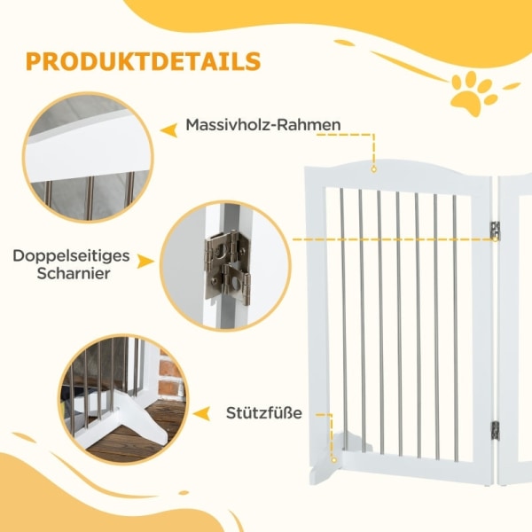 Rootz PawHut Folding Dog Barrier - Pet Gate - Justerbart Hundehegn - Holdbar MDF - 154cm x 30cm x 80cm - Hvid