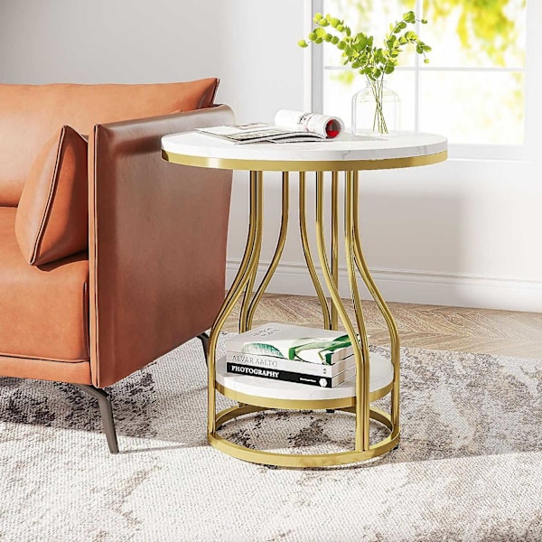 Rootz hvidguld 2-lags rundt sidebord - endebord - natbord - moderne design - 50 cm D x 50 cm B x 59 cm H