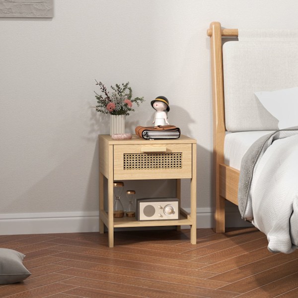Rootz Bedside Night -kaappi - sivupöytä laatikolla - MDF - Rattan Design - 40 x 40 x 48,4 cm