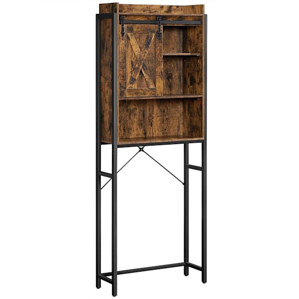 Rootz Säilytyskaappi - WC-kaappi - Kylpyhuonekaappi - Teräsrunko - Pyykinpesukonekaappi - Teollisuus - Ruskea - Musta - 64 x 24 x 171 cm