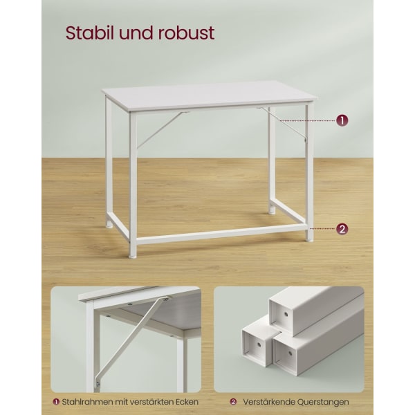 Rootz Maple White Skrivebord - Studiebord - Skrivebord - Spånplade og stålkonstruktion - Rummelig overflade - Nem montering - 50cm x 100cm x 76cm