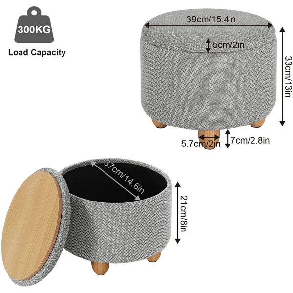 Rootz multifunktionel osmannisk - Opbevaringsskammel - Sofabord - Komfortable siddepladser - Alsidigt design - Holdbar konstruktion - 39 cm x 33 cm