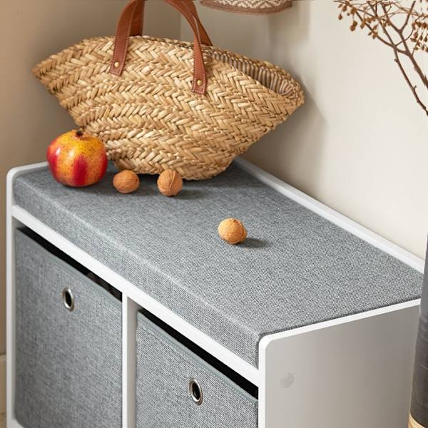 Rootzin kenkien säilytyspenkki - Istuva lipasto - Sisääntulojärjestin - Irrotettavat korit - Mukava tyyny - Tilaa säästävä - 68 cm x 45 cm x 32 cm