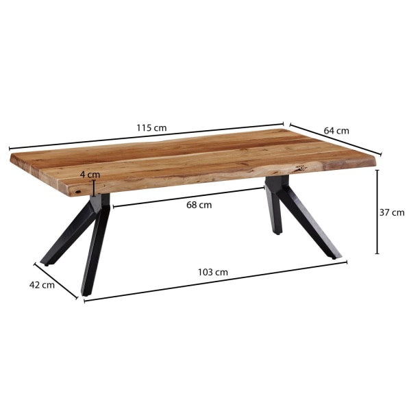 Rootz Soffbord - Massivträ Soffbord - Massivt akaciaträ - 115 x 37 x 64 cm - Design - Soffbord - Brun - Svart