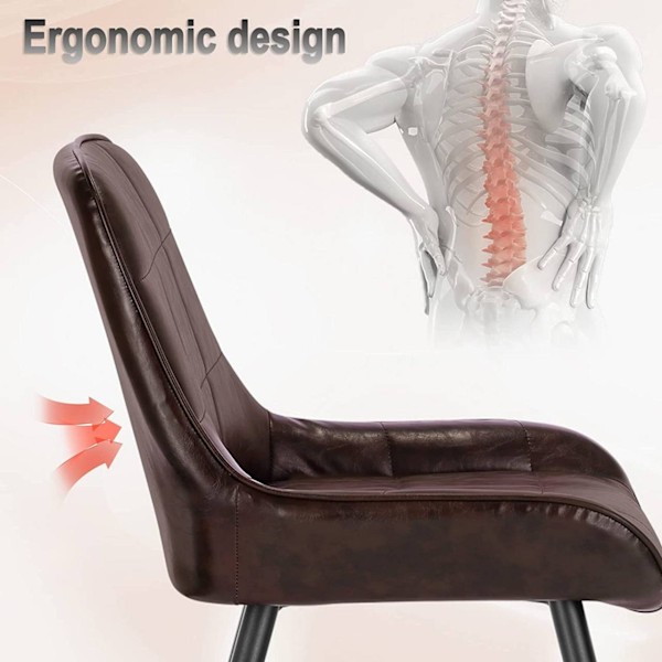 Rootz matstolar Set med 6 - Stoppad köksstol - Stolar i konstläder - Böjt ryggstöd - Metallben - Ergonomisk design - 38cm x 43cm x 81,5cm