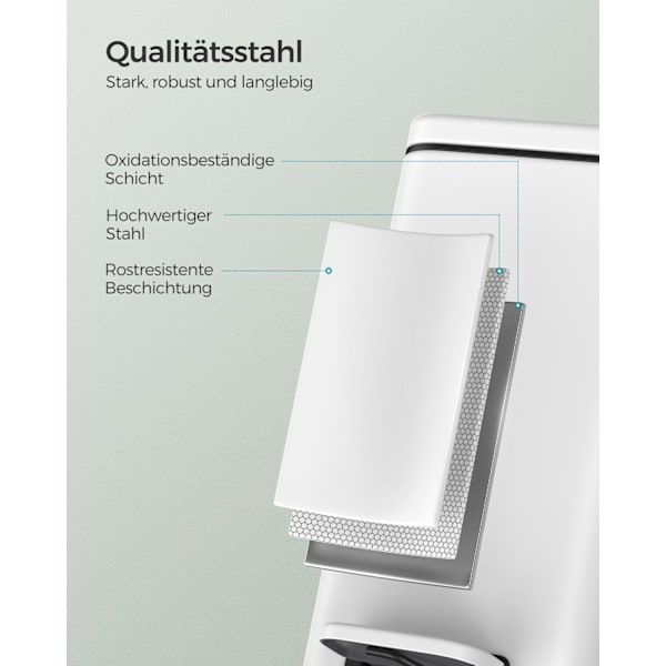 Rootz 10L kosmetikabehållare - Avfallsbehållare - Papperskorgen - Stålkropp - PP-plastfoder - 38,4 cm x 17 cm x 35 cm - Idealisk för badrum och kök