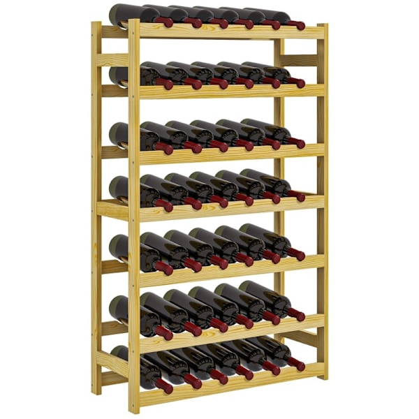 Rootz vinreol - 7-lags vinopbevaring - 42 flasker Kapacitet - Fyrretræ - Bondehusdesign - Lakeret overflade - Spidsbeskyttelse - 63 cm x 25 cm x 102 c