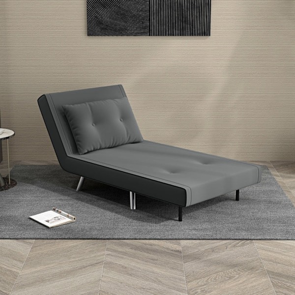 Rootz Convertible Recliner Bed - Lounge Chair - Enkelsäng - Andas sammetsöverdrag - Justerbart ryggstöd - Mörkgrå - 77L x 88W x 83H cm
