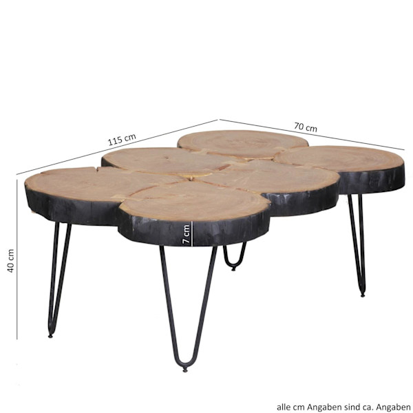 Rootz Soffbord - Soffbord - Massivt trä - Acacia - Trädstam - Brun - Metall - 115 x 70 x 40 cm