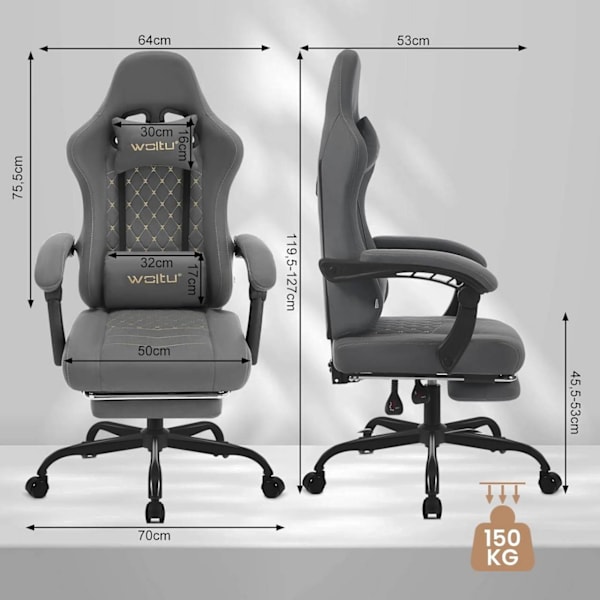Rootz Massagespelstol - Kontorsstol med svankstöd - Ergonomisk datorstol - Justerbart nackstöd - 64cm x 119,5-127cm x 54cm
